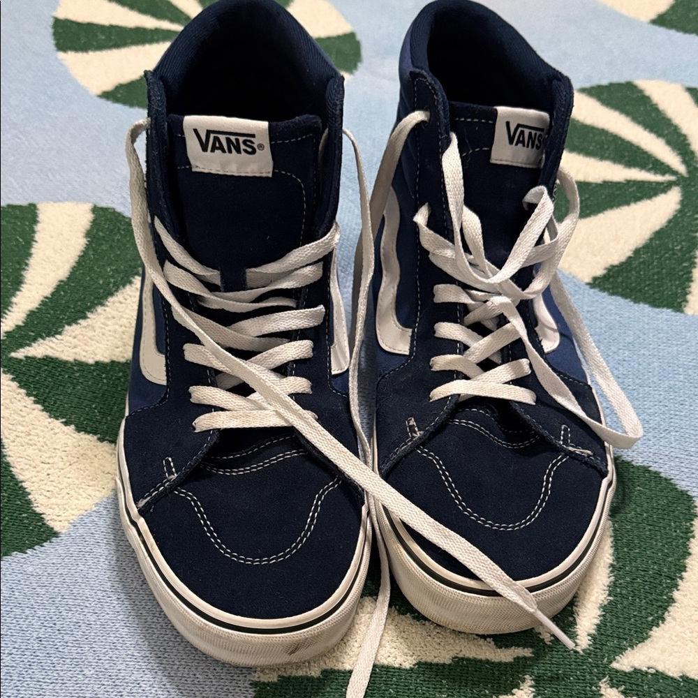 Vans High-Top Sneakers in Dark Blue and White